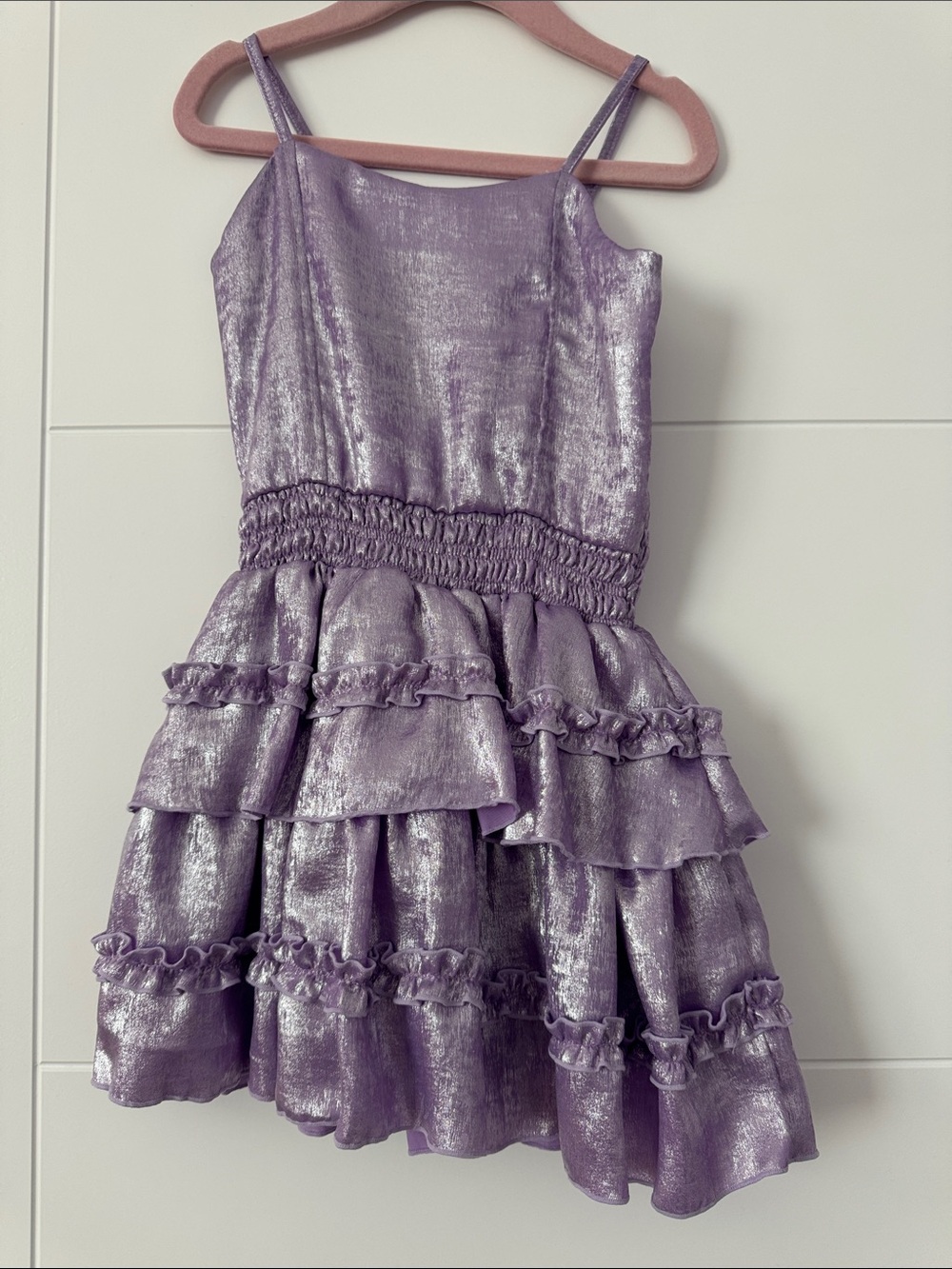 FBZ Girls Lavender Metallic Ruffle Tiered Dress